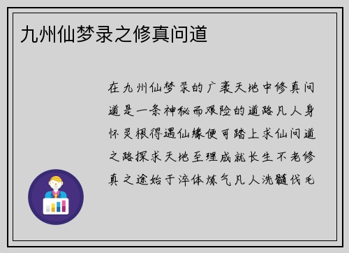 九州仙梦录之修真问道