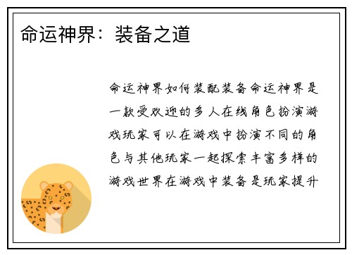 命运神界：装备之道